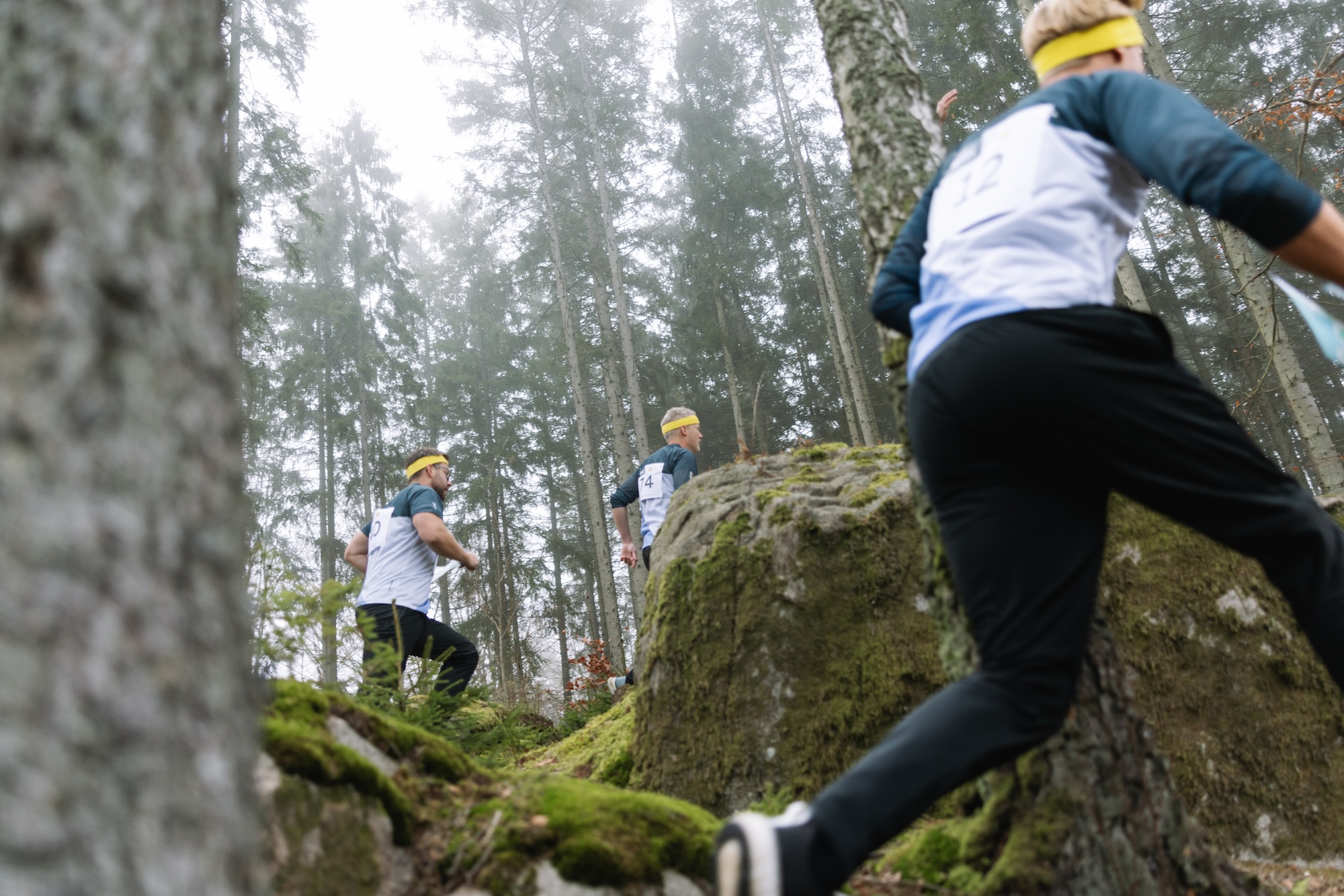 wayfinders springer i skogen och letar efter sitt gemensamma mål
